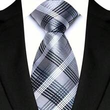 GOADAFOO Cravatta di lusso da 8cm per uomo, colori grigio, nero e bianco, a pois e righe floreali, cravatta jacquard tessuta a mano adatta per uomo, sposo, affari, matrimoni e feste