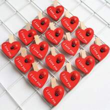 LIXUN 50pcs/100pcs Wooden Heart-Shaped Clip, Red Heart Clip, Creative Gift, Wedding Valentine's Day Small Wooden Clip, Photo Cartoon Countryside Style Birch Clip ,Valentine's Day ,Valentines Decorations ,Valentines Gifts,Home Decor ,Room Decor,Wall Decor