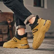 男士经典高帮休闲运动鞋，英伦风格防滑登山靴，时尚工作靴 - 黃色 - 查看 6