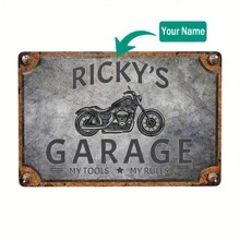 Customizable Metal Garage Sign - Vintage Motorcycle Design, Personalized Home Wall Decor, Workshop - No Electricity, No Feathers, Horizontal - Suitable For Bedroom, Indoor Use - Unique Gift For Dad, Boyfriend (1 Piece, 12x8 Inches)