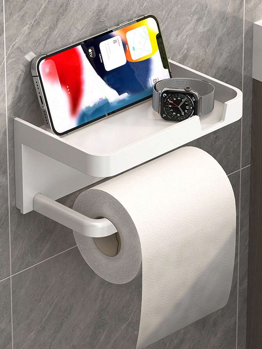 1 pezzo Scatola portarotolo di carta igienica in plastica bianca, Portarotolo da parete in plastica per il bagno, Portarotolo impermeabile, Scatola multifunzione per riporre oggetti e supporto per telefono cellulare, Accessori per il bagno e la toeletta, Scatola portarotolo, Portarotolo, Organizer per il bagno, Decorazione per il bagno, Decorazione autunnale, Ritorno a scuola