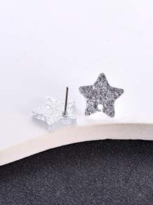 20pcs Geometric Star Shaped Transparent Shiny Sequins Multicolor Acrylic Earring Studs, DIY Jewelry Making Earring Components Accessories