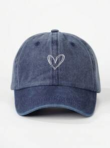 1pc Women's Embroidered Heart Washed Baseball Cap, Adjustable Outdoor Sun Protection Casual Hat Suitable For Spring, Autumn, Travel, Beach, Vacation. Y2K Style Unisex Sun Hat - Baseball Cap - View 2