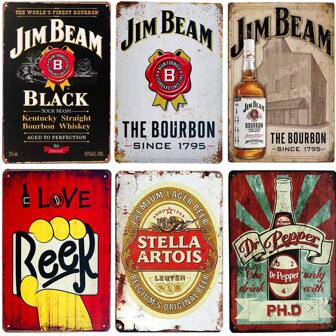 1pc, Drink Whiskey Beer Metal Tin Sign (8''x12''/20cm*30cm),Vintage Metal Tin Plaque Beer Art Posters Restaurant Home Bars Garage Cafe Pub Man Cave Home Wall Decor Best Gifts Birthday Graduation