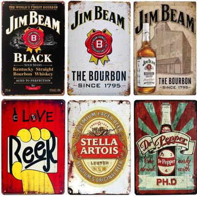 1pc, Drink Whiskey Beer Metal Tin Sign (8''x12''/20cm*30cm),Vintage Metal Tin Plaque Beer Art Posters Restaurant Home Bars Garage Cafe Pub Man Cave Home Wall Decor Best Gifts Birthday Graduation