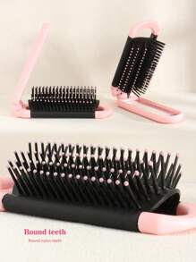 1pc Foldable Pink Comb With Built-In Mirror, Portable Travel Hairbrush, Convenient Storage, Great Gift For Women,Hair Brush,Comb,Hair Tools,Hair Products And Accessories For Barber Salon Beauty Travel Essentials,Back To School,Travel Holiday Essentials,Hair Accessories For Women
