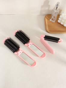1pc Foldable Pink Comb With Built-In Mirror, Portable Travel Hairbrush, Convenient Storage, Great Gift For Women,Hair Brush,Comb,Hair Tools,Hair Products And Accessories For Barber Salon Beauty Travel Essentials,Back To School,Travel Holiday Essentials,Hair Accessories For Women