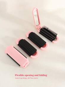 1pc Foldable Pink Comb With Built-In Mirror, Portable Travel Hairbrush, Convenient Storage, Great Gift For Women,Hair Brush,Comb,Hair Tools,Hair Products And Accessories For Barber Salon Beauty Travel Essentials,Back To School,Travel Holiday Essentials,Hair Accessories For Women