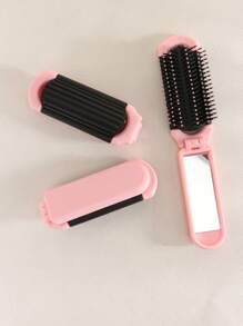 1pc Foldable Pink Comb With Built-In Mirror, Portable Travel Hairbrush, Convenient Storage, Great Gift For Women,Hair Brush,Comb,Hair Tools,Hair Products And Accessories For Barber Salon Beauty Travel Essentials,Back To School,Travel Holiday Essentials,Hair Accessories For Women