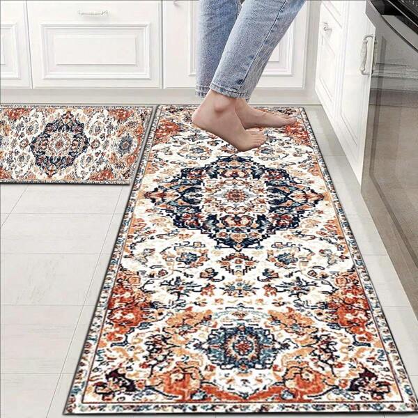 1 Stück Vintage Boho-Stil Küchenmatte, rutschfeste Badezimmermatte. Weich, rutschfest. Kristallsamtiger Fußabstreifer. Geeignet für Küche, Badezimmer, Schlafzimmer und andere Bereiche. Heimdekoration, Schulanfang, Eingangsbereich Dekoration, Badezimmer, Küchendekoration