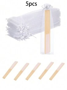 1件/5件/10件/15件/25件白色折扇袋套装，白色带透明袋折扇，白色手扇，透明袋，竹制手持折扇 - 彩色 - 查看 15