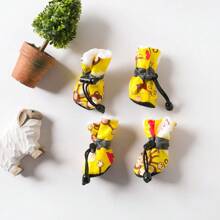 4pcs/Set Thick Thermal Lined Pet Shoes, Convenient Wear For Rainy Days And Autumn/Winter Seasons