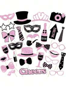 30 sztuk czarnych złotych rekwizytów do fotobudki na urodziny, wesela, bal maturalny, noworoczne artykuły imprezowe, kapelusze, szminka, krawat, korona