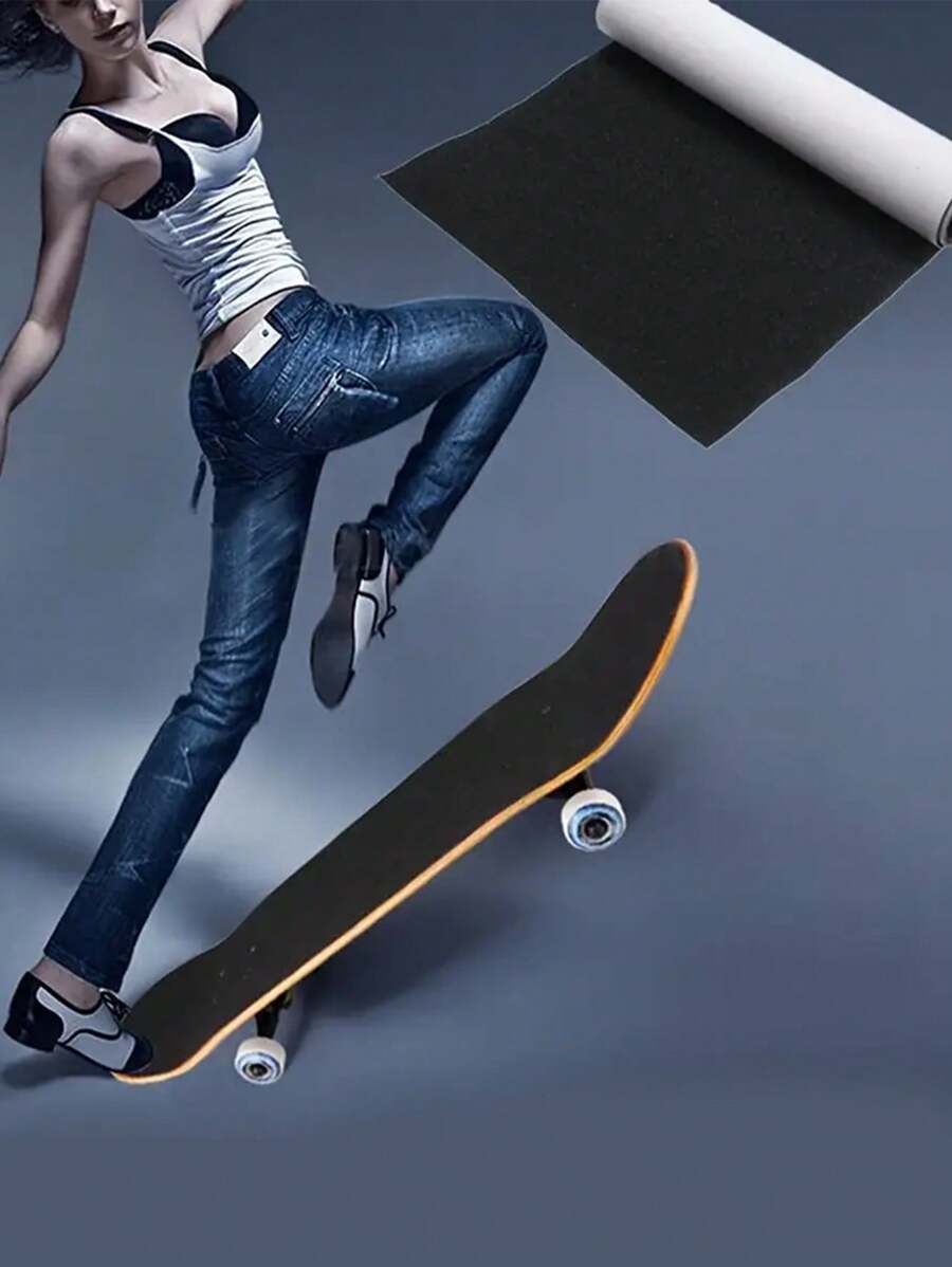 1pc Black Skateboard Griptape, Dual Kick Fishboard, Non-Slip PVC Material For Fitness Equipment