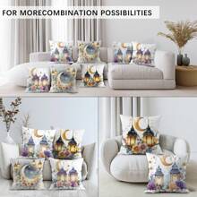 4 Stücke Ramadan Dekorative Kissenbezüge mit Blumen- und Laternen-Motiv