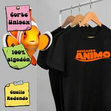 Playera algodón unisex Buscando Animo pez pescado meme - Negro - Ver 1