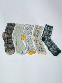 5 Pairs Vintage Mid-Calf Socks For Women, Versatile Short Socks, Low-Cut Retro Design, Suitable For Students In Autumn/Winter