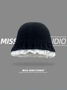 1 件女士纯色渔夫帽，秋冬蕾丝边针织渔夫帽，可爱简约时尚保暖护耳多功能，适合外出、日常使用、购物、旅行