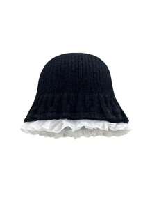 1 件女士纯色渔夫帽，秋冬蕾丝边针织渔夫帽，可爱简约时尚保暖护耳多功能，适合外出、日常使用、购物、旅行