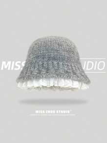 1 件女士纯色渔夫帽，秋冬蕾丝边针织渔夫帽，可爱简约时尚保暖护耳多功能，适合外出、日常使用、购物、旅行