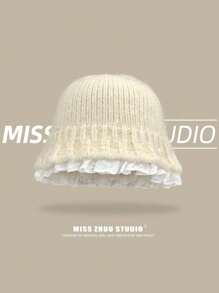 1 件女士纯色渔夫帽，秋冬蕾丝边针织渔夫帽，可爱简约时尚保暖护耳多功能，适合外出、日常使用、购物、旅行