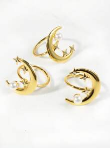 4 bucăți de inele pentru șervețele premium cu perle artificiale, stea, lună, șervețele cu strasuri, decor pentru masă