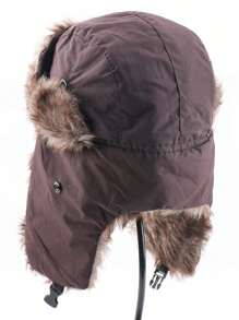 1pc Unisex Coffee Thick Thermal Lined Water-Resistant Trapper Hat With Ear Flaps, Warm Winter Ski Hat, Suitable For Outdoor Activities & Casual Wear
