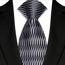 GOADAFOO Cravatta di lusso da 8cm per uomo, colori grigio, nero e bianco, a pois e righe floreali, cravatta jacquard tessuta a mano adatta per uomo, sposo, affari, matrimoni e feste