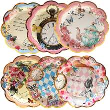 12 件仙境派对纸盘非常适合茶会、生日派对、新娘送礼会、婚礼派对、复古花卉纸盘，适合花卉花园茶壶茶会、圣诞新年感恩节派对 - 如圖所示 - 查看 1