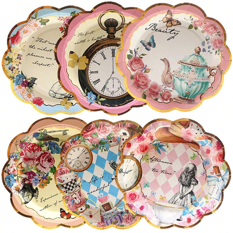 12 件仙境派对纸盘非常适合茶会、生日派对、新娘送礼会、婚礼派对、复古花卉纸盘，适合花卉花园茶壶茶会、圣诞新年感恩节派对 - 如圖所示 - 查看 1