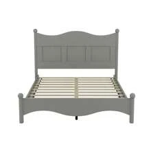 Queen Size Elegant Design Wood Platform Bed Frame,Retro Style Platform Bed With Wooden Slat Support,White, Gray - Gray + Wood - View 7