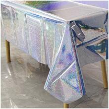 Plastic Tablecloth, Shiny Disposable Laser Rainbow Rectangle Tablecloth, Holographic Aluminum Foil Tablecloth For Rainbow Party, Birthday, Wedding, 137cm X 274cm