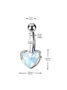 1pc Heart Shaped Navel Ring With Synthetic Zirconia, Stainless Steel Belly Button Jewelry, Gift For Date & Daily Wear - Love Navel Ring - View 3