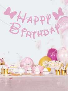 Biểu ngữ "Chúc mừng sinh nhật" hình chú chuột hồng - Thích hợp để trang trí tiệc sinh nhật theo chủ đề chú chuột hồng - Hồng - Xem 5