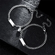 Pulseira magnética Simpie de casal em formato de coração, 2 peças, de aço inoxidável, ideal para presente de feriado, dia dos namorados, prateada, elegante, colorida, vintage, simples, unissex, casual, fofa, personalizada, única, presente ideal para ele, presente ideal para ela, namorado, namorada, pai, mãe, família, amigos, para aniversários, para formatura, para baile de formatura, para festa, temporada de bailes de formatura