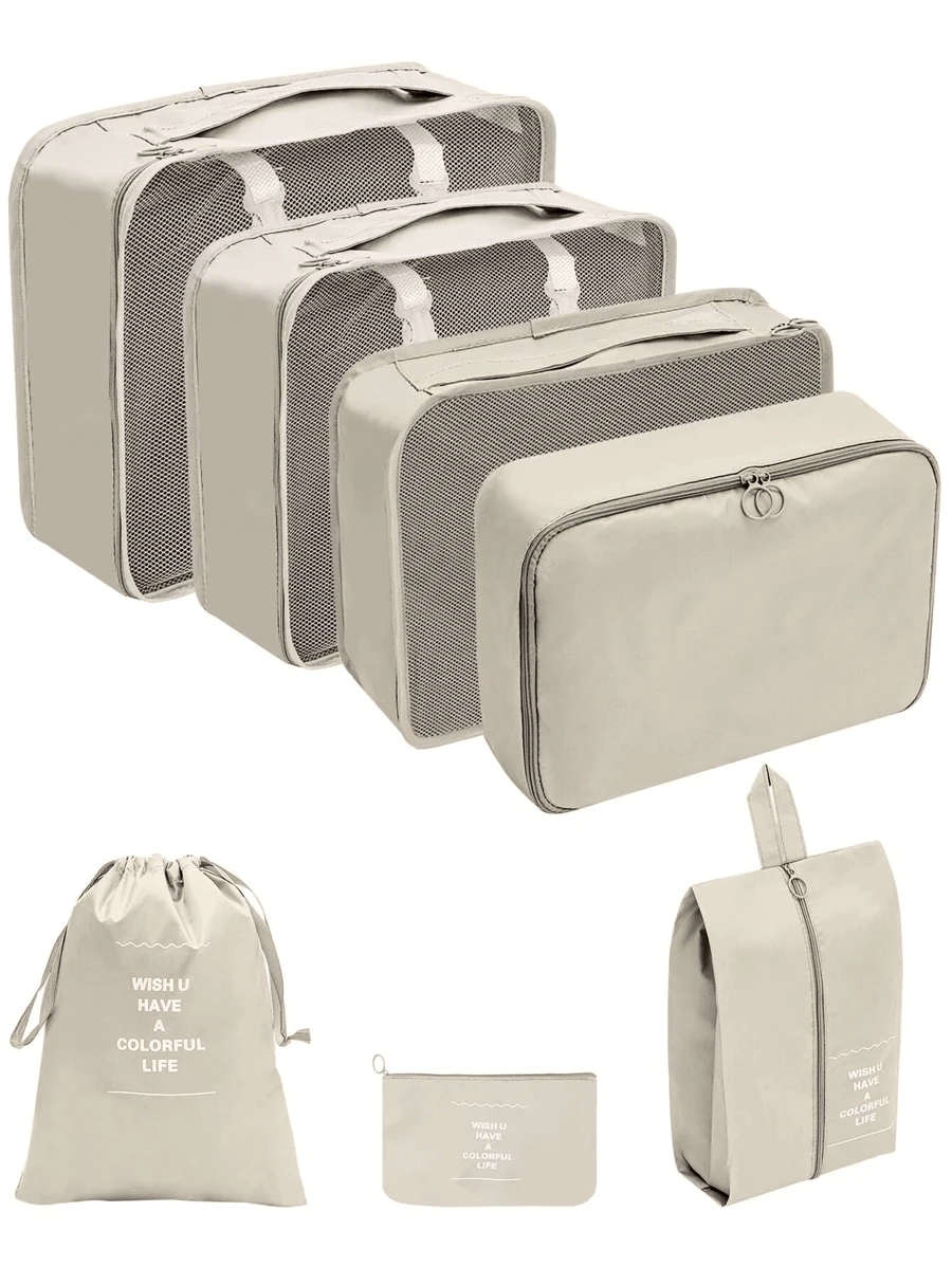 7 件套标语图案旅行收纳袋衣服收纳衣服整理袋旅行袋套装旅行收纳袋套装适用于旅行大学宿舍学校假期假期行李箱行李箱返校旅行必需品旅行配件宿舍必需品衣服收纳衣服整理袋旅行收纳袋套装旅行收纳袋套装包装袋返校书包旅行必需品海滩暑假旅行收纳袋
