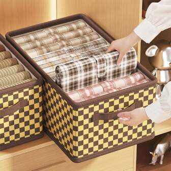 1 件牛津布衣柜收纳整理盒带手柄，可折叠矩形篮用于整理架子，卧室用织物收纳箱，内置 PP 板，圣诞礼物