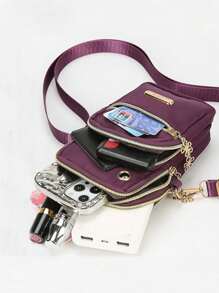 女士防水尼龙斜挎包，手机小单肩包，运动户外跑步装手机臂包男女斜挎包手腕包迷你女士零钱包 - 彩色 - 查看 3