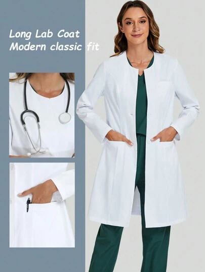 cimmuovere 1-Piece Solid Color Stand Collar Simple Front Zipper Lab Coat/Jacket Dentist Pet Hospital