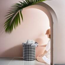 1 thùng đựng đồ giặt gấp Houndstooth, giỏ đựng quần áo bẩn có thể gấp gọn cho gia đình, giỏ đựng đồ chơi và quần áo, thùng đựng đồ giặt trong phòng ngủ, giỏ đựng đồ giặt trong phòng tắm, thiết kế gấp đa chức năng, tiết kiệm không gian cho việc dọn dẹp và sắp xếp nhà cửa hàng ngày - Đen và trắng - Xem 6