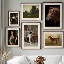1 peça Galeria de arte de parede em inglês, impressão vintage, paisagem de mansão, cavalo, pôster, pintura em tela para sala de estar, decoração de casa, fazenda, sem moldura - Multicolorido - Ver 1
