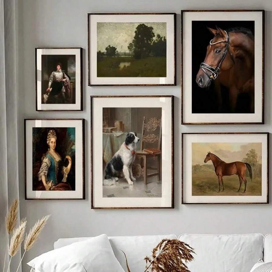 1 peça Galeria de arte de parede em inglês, impressão vintage, paisagem de mansão, cavalo, pôster, pintura em tela para sala de estar, decoração de casa, fazenda, sem moldura - Multicolorido - Ver 1