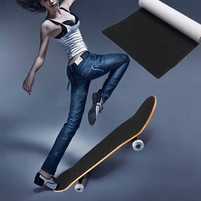 1pc Black Skateboard Griptape, Dual Kick Fishboard, Non-Slip PVC Material For Fitness Equipment