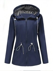 Spring And Autumn Long Sleeve Water Repellent Mid-Length Windbreaker Women Hooded Thin Coat For Outdoor Activities.