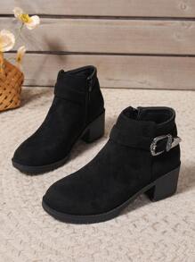 新款时尚休闲厚底踝靴，百搭纯色拉链踝靴，黑色踝靴，粗跟踝靴，优雅女士踝靴 - 黑色 - 查看 6