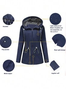 Spring And Autumn Long Sleeve Water Repellent Mid-Length Windbreaker Women Hooded Thin Coat For Outdoor Activities.