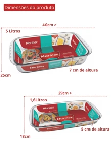 Kit 2 Glass Baking Dishes Marinex 5 Liters 1.6 Liters Lasagne Pan Glass Refractory Dish - 透明的 - 查看 2