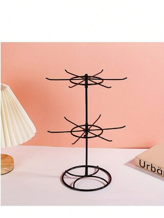 1pc 2-Tier Round Metal Jewelry Display Organizer, For Hanging Earrings, Rings, Bracelets, Watches, Headbands Storage Rack