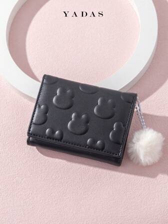 YADAS Plush Bunny Embossed Coin With 3d Pom Pom Valentines For Women Wallet Purse Wallet Small Wallet Cute Wallet