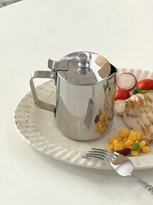 1pc Minimalist Luxury Korean Style Stainless Steel Milk Frother With Lid, Multifunctional Home Coffee Container, Spout Coffee Pot, Hand Drip Coffee Maker, Water Kettle Back To School